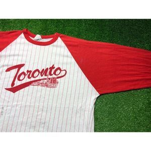 Vintage 80s Toronto Men's 3/4 Sleeve Graphic Tee Size XL Red Striped USA